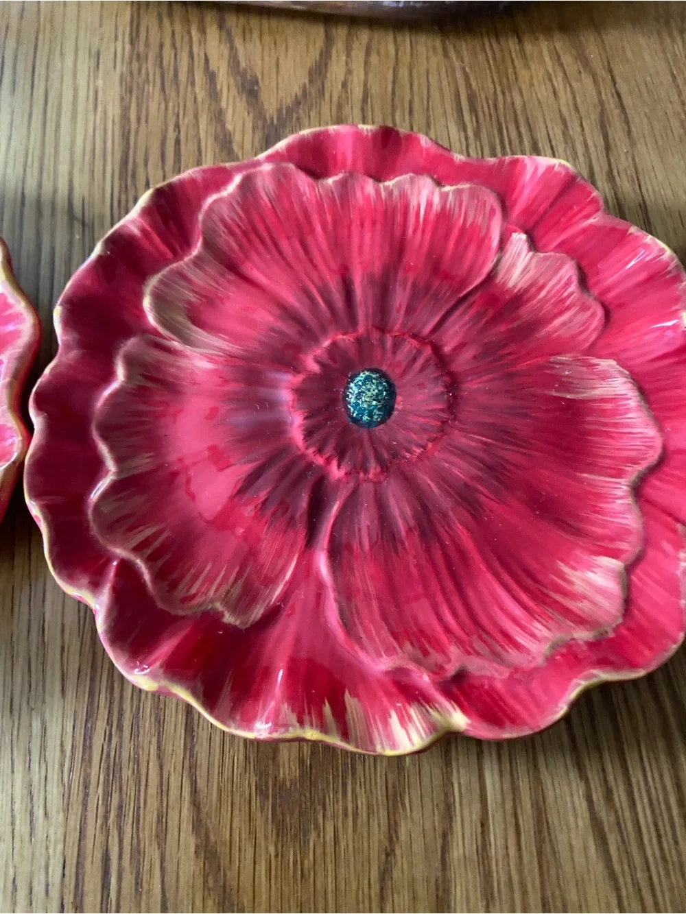 2 Pier 1 Red Poppy Textured Salad Plates